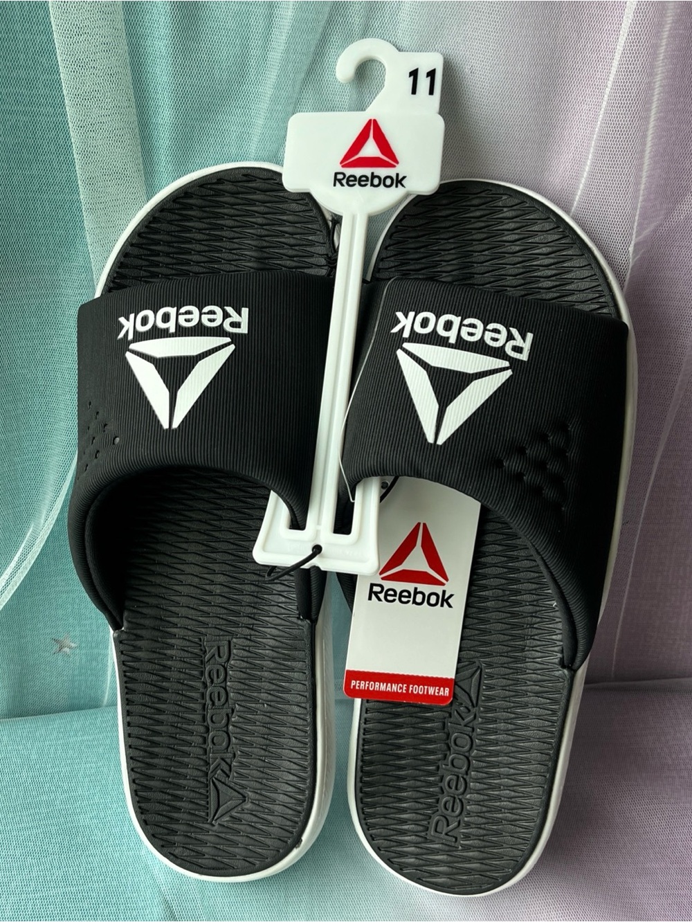 NWT Reebok EVA Confort Lightweight Slides Slip On Sandals Black Women Size 11